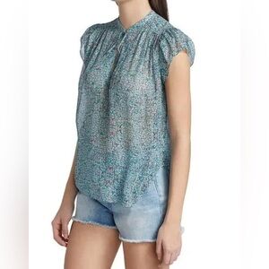 7 For All Mankind Silk Flutter Tie Sleeve Wildflower Top New Floral Small